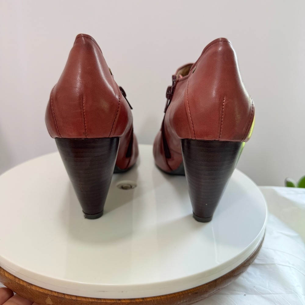 Miz Mooz Fulton Boho Brass Stud Retro Leather Ankle Booties 10 Terracota Zip - Picture 4 of 13
